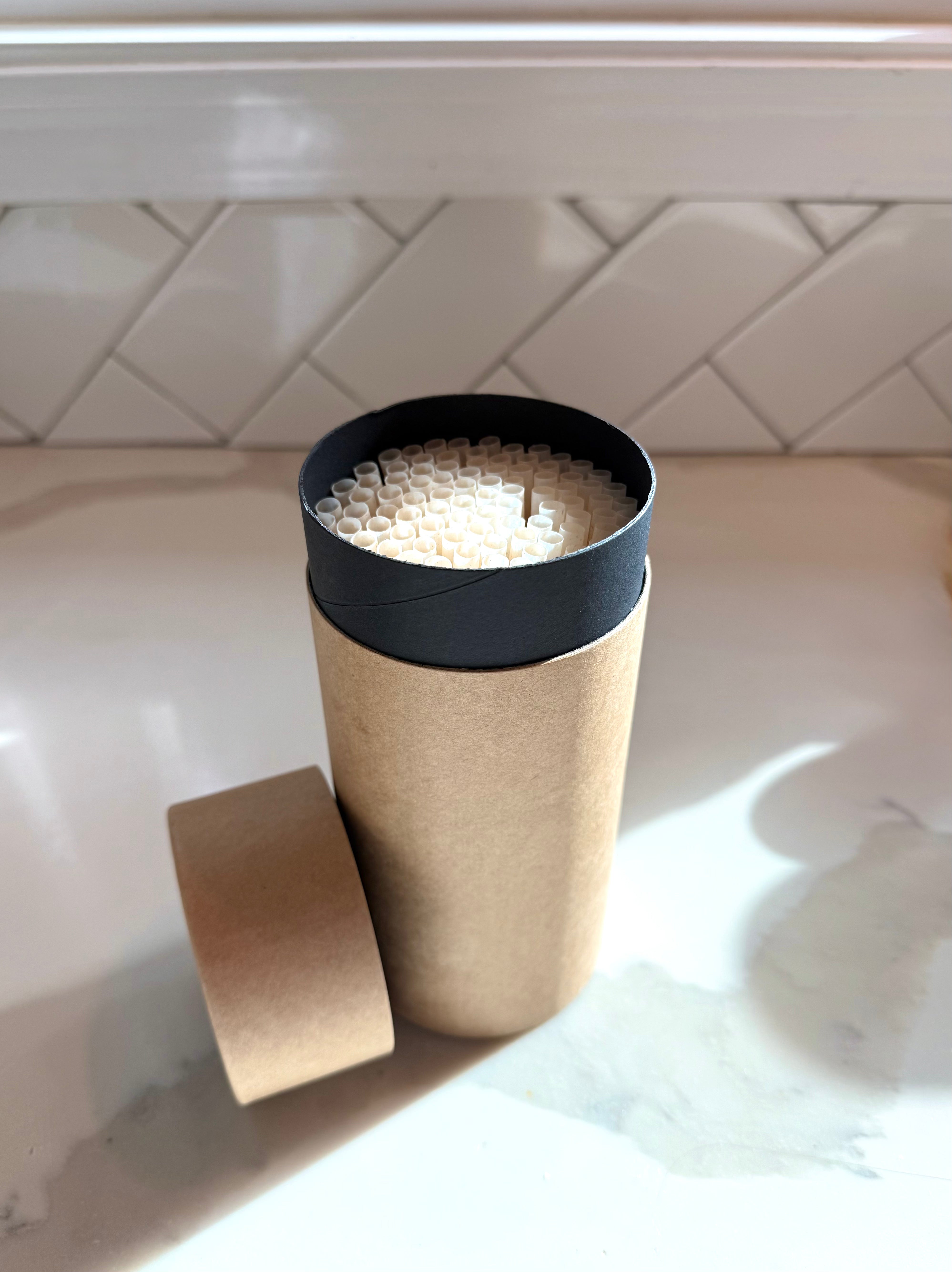 compostable agave straws in a kraft case