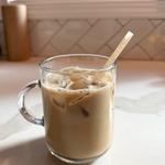 Compostable agave reusable straw in an iced coffee cup