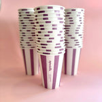 Stacks Sproutable mauve striped 12oz home compostable cups – plant fiber, home compostable, plastic-free