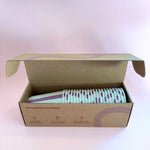 box of Sproutable mauve striped 12oz home compostable cups – plant fiber, home compostable, plastic-free