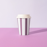 Sproutable mauve stripped 12oz home compostable cup and compostable lid – plant fiber, home compostable, plastic-free